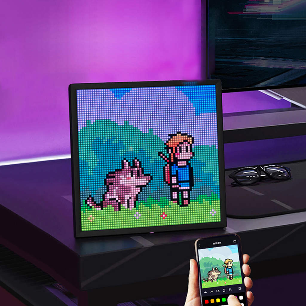DIY Bluetooth pixel screen with customizable animations. Great for desktop decor, game rooms, and personalized e-sports setups.