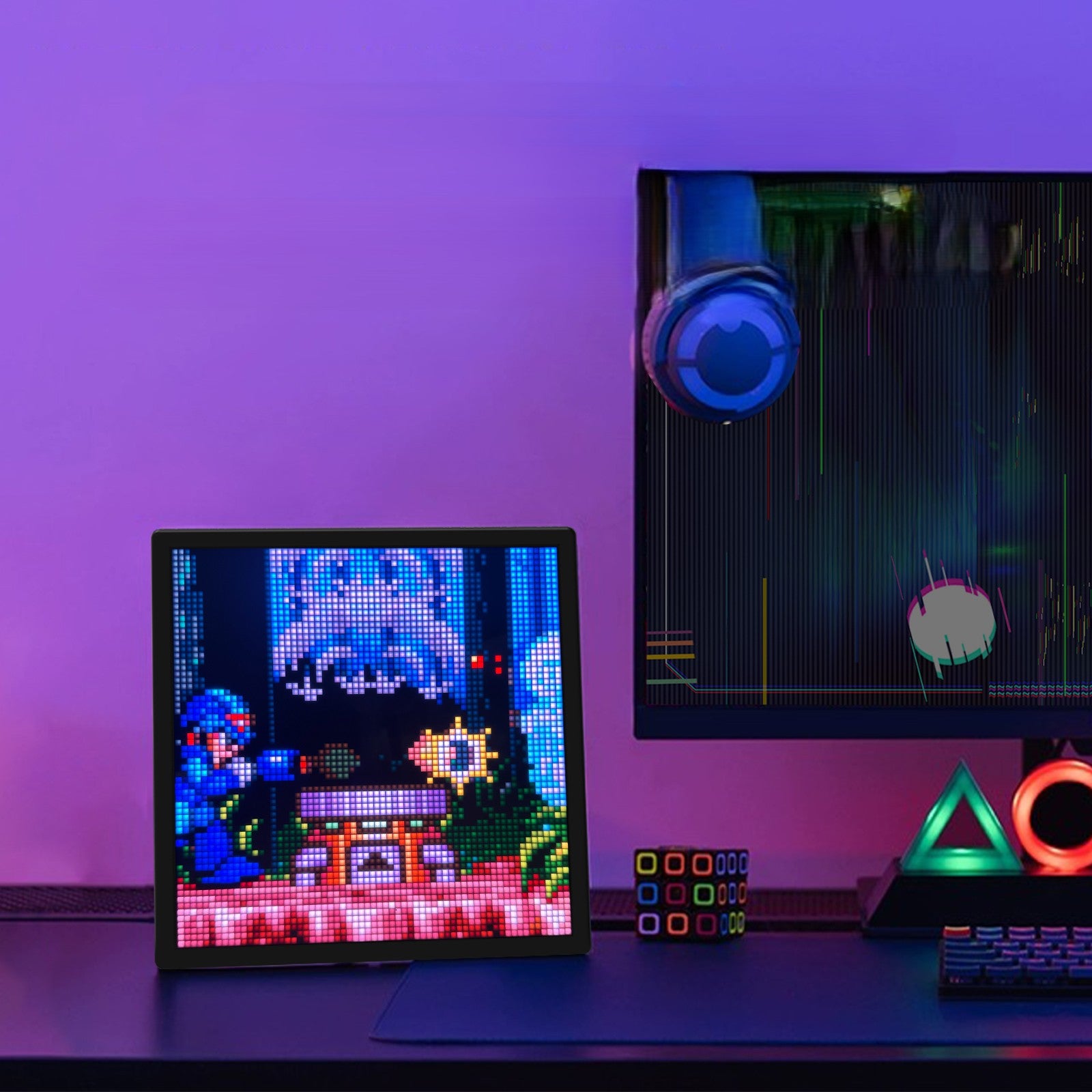 Bring retro charm to your setup with this customizable pixel LED screen. Perfect for gamers, streamers, and digital creators.