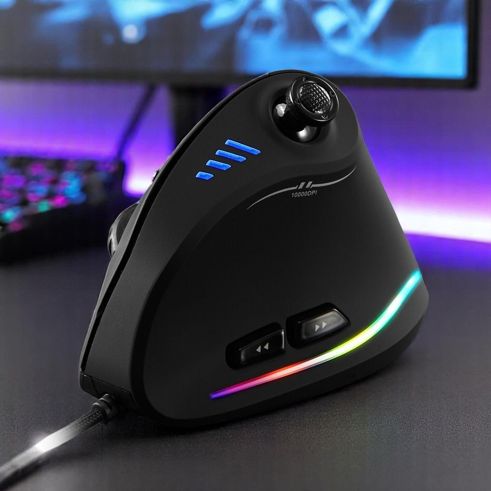 Designed for pro gamers and long-hour users — this vertical ergonomic mouse delivers precision, comfort, and customization with RGB lighting and macro buttons.